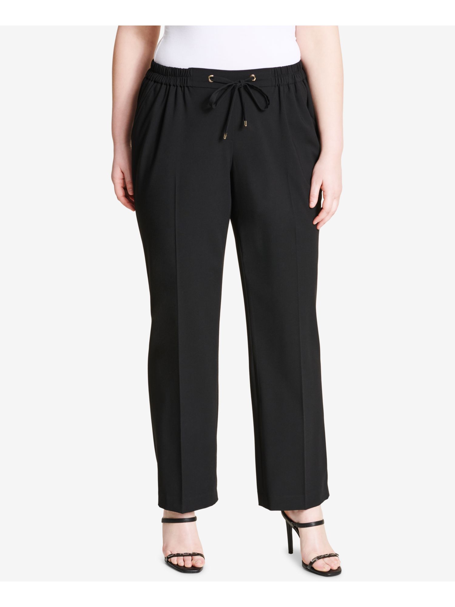 CALVIN KLEIN Womens Black Creased Straight leg Pants 22W Plus